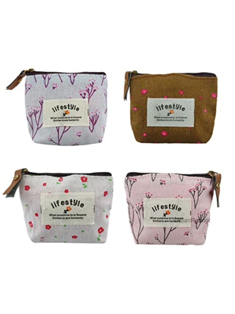 Canvas Coin Purse Set Mini Zipper Pouch Wallet 4 Pc Floral